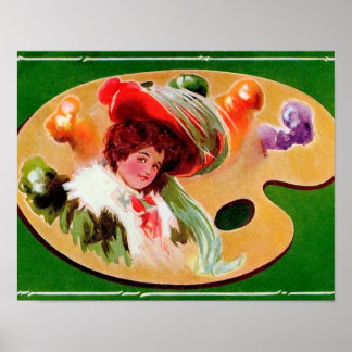 Edwardiaans meisje op schilderpaletposter Groot q Poster