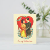  Edwardiaans paar Bloemen Hart Valentijn Feestdagenkaart (Staand voorkant)