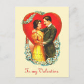  Edwardiaans paar Bloemen Hart Valentijn Feestdagenkaart (Voorkant)