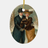 Edwardiaans  paar schaatsen keramisch ornament (Voorkant)