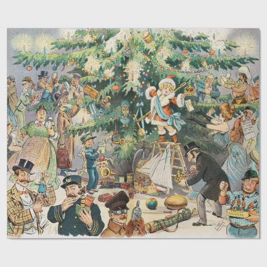 Edwardiaanse Satire Kerstboom Oude Kunstprint Cadeaupapier (Vlak)