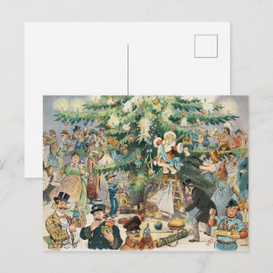 Edwardiaanse Satirische Kerstboom Vintage Kunstpri Briefkaart