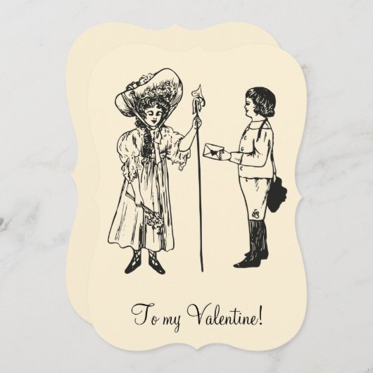  Edwardiaanse Valentijn jongen meisje letter crème Feestdagenkaart (Voorkant / Achterkant)