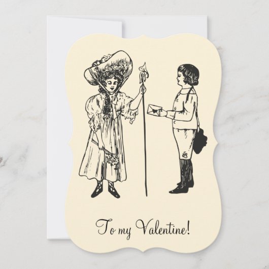  Edwardiaanse Valentijn jongen meisje letter crème Feestdagenkaart (Voorkant)