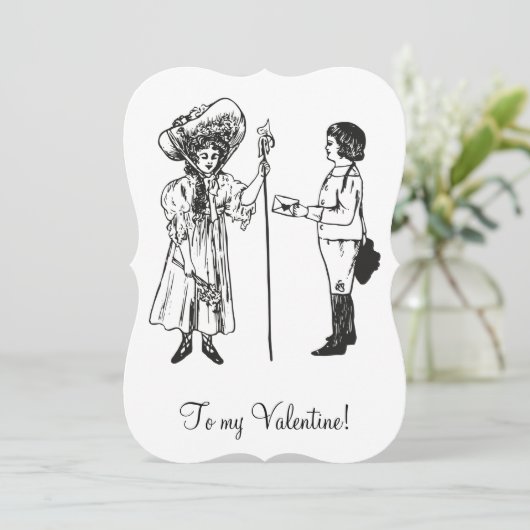  Edwardiaanse Valentijn jongen meisje letter wit Feestdagenkaart (Staand voorkant)