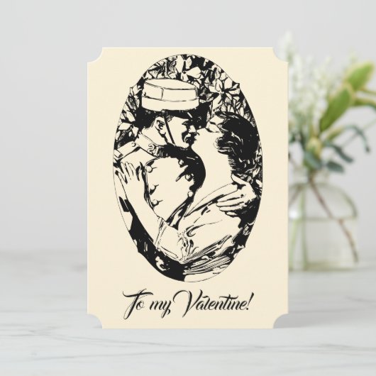  Edwardiaanse Valentijn soldaat vrouwen crème Feestdagenkaart (Staand voorkant)