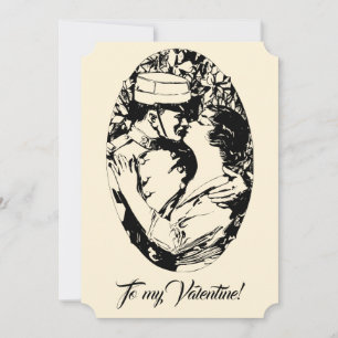 Edwardiaanse Valentijn soldaat vrouwen crème Feestdagenkaart