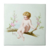 Edwardian Era Angelic Baby on Tree Flower Swing Tegeltje (Voorkant)