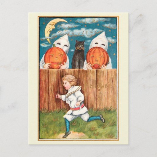 Edwardian Era Boy Running from Ghosts Halloween Briefkaart (Voorkant)