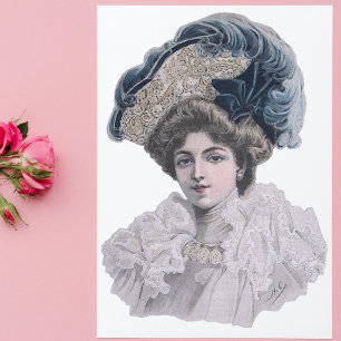 Edwardian Fashionable lady in blauw pet