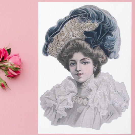 Edwardian Fashionable lady in blauw pet