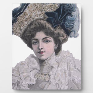 Edwardian Fashionable lady in blauw pet Fotoplaat
