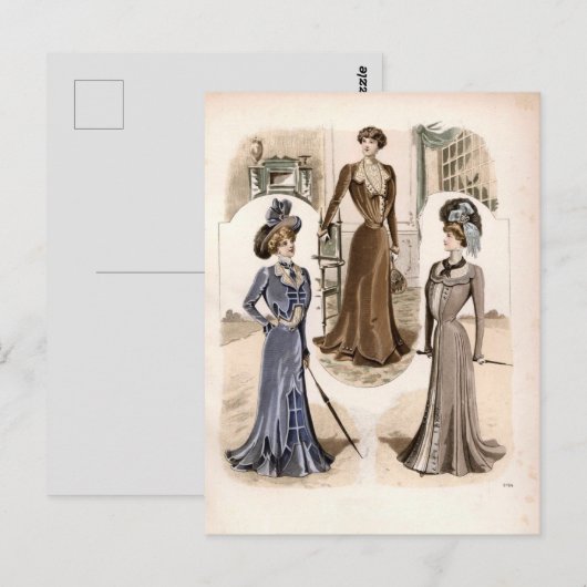 Edwardian Glam  Mode Illustratie Briefkaart (Voorkant / Achterkant)