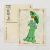  Edwardian Green Dress en Umbrella Briefkaart (Voorkant / Achterkant)