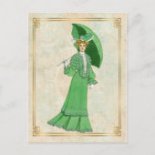  Edwardian Green Dress en Umbrella Briefkaart (Voorkant)