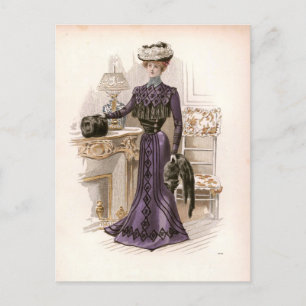 Edwardian Lady Fox Mode Illustratie Briefkaart