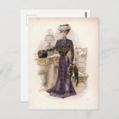 Edwardian Lady Fox Mode Illustratie Briefkaart (Voorkant / Achterkant)