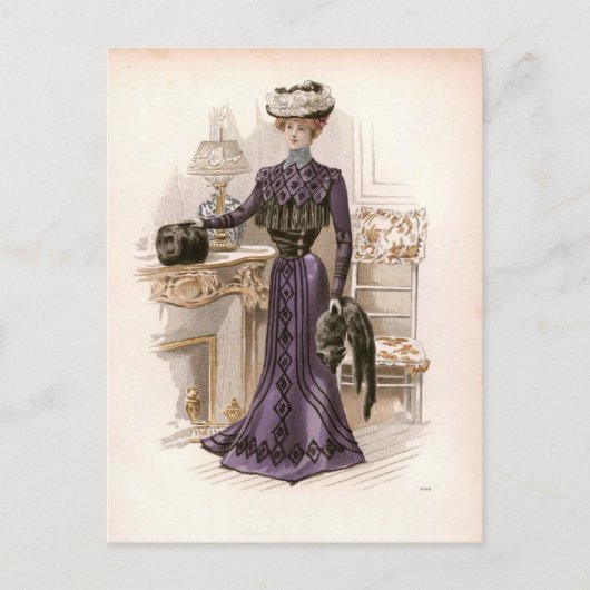 Edwardian Lady Fox Mode Illustratie Briefkaart (Voorkant)