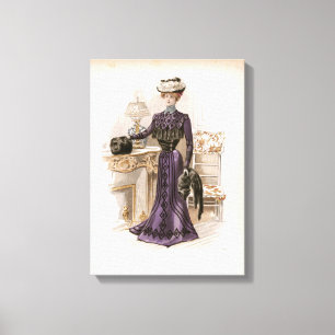 Edwardian Lady Fox Mode Illustratie Canvas Afdruk