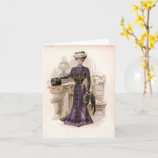  Edwardian Lady Fox Mode Illustratie Kaart (Gele Bloem)