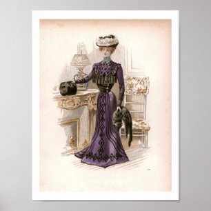 Edwardian Lady Fox Mode Illustratie Poster