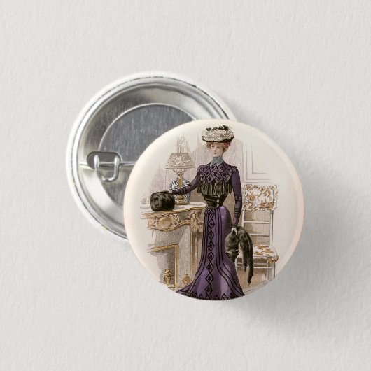  Edwardian Lady Fox Mode Illustratie Ronde Button 3,2 Cm (Voorkant /achterkant)
