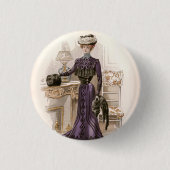 Edwardian Lady Fox Mode Illustratie Ronde Button 3,2 Cm (Voorkant)