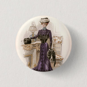  Edwardian Lady Fox Mode Illustratie Ronde Button 3,2 Cm