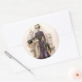 Edwardian Lady Fox Mode Illustratie Ronde Sticker (Envelop)