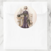 Edwardian Lady Fox Mode Illustratie Ronde Sticker (Tas)