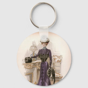  Edwardian Lady Fox Mode Illustratie Sleutelhanger