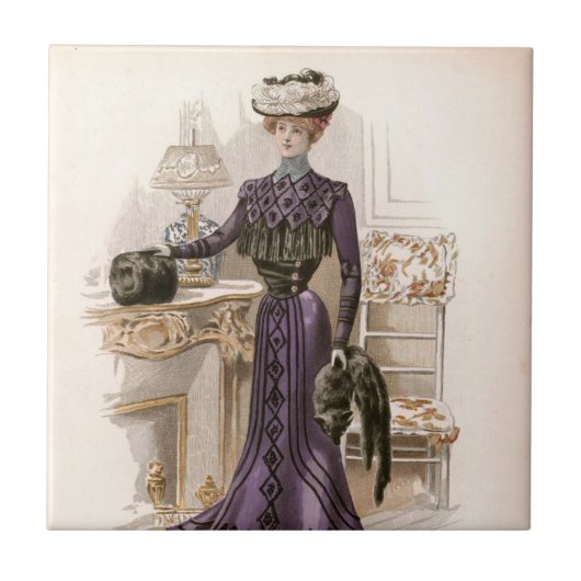  Edwardian Lady Fox Mode Illustratie Tegeltje (Voorkant)