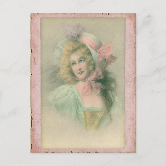 Edwardian Lady in Roze 1900 Illustratie Briefkaart (Voorkant)