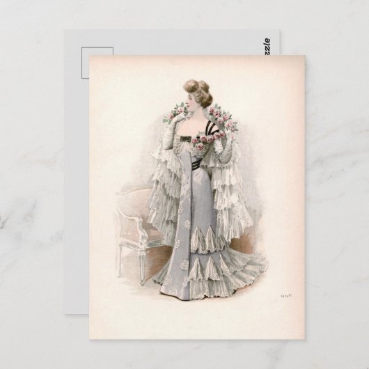 Edwardian Lady , met Rozen  Mode Briefkaart (Voorkant / Achterkant)