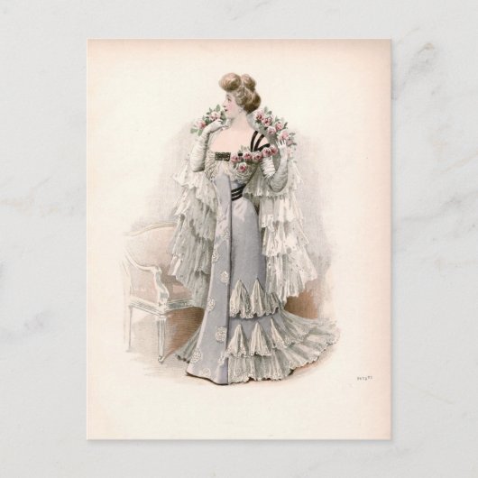 Edwardian Lady , met Rozen  Mode Briefkaart (Voorkant)
