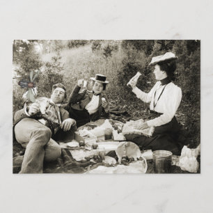 EDWARDIAN PERIODE PICNIC FUNNY FLY MAN BEAUTY VROU KAART