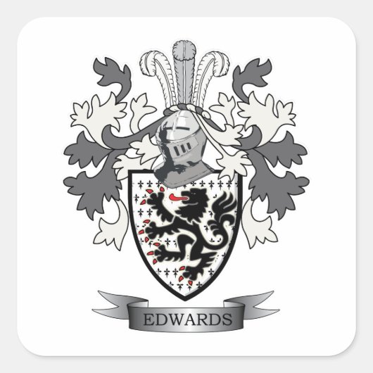 Edwards Family Crest Coat of Arms Vierkante Sticker (Voorkant)
