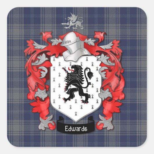 Edwards Family Crest & EdwardsTartan Vierkante Sticker (Voorkant)