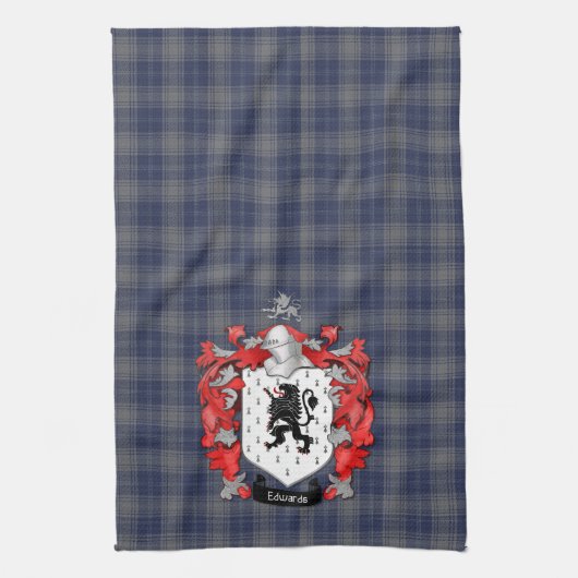 Edwards Family Crest en Tartan Theedoek (Verticaal)