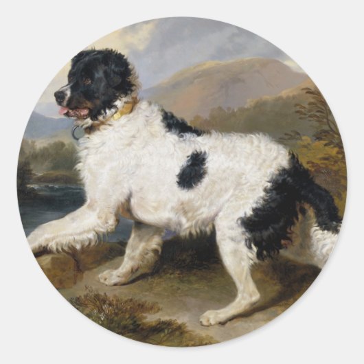 Edwin Henry Landseer Lion A Newfoundland Dog Ronde Sticker (Voorkant)