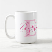 Edythe-naam die monogram roze tekst betekent koffiemok (Links)