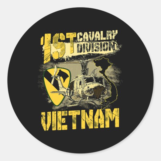 EE1 Huey Helikopter 1st Cavalry Division Vietnam V Ronde Sticker (Voorkant)
