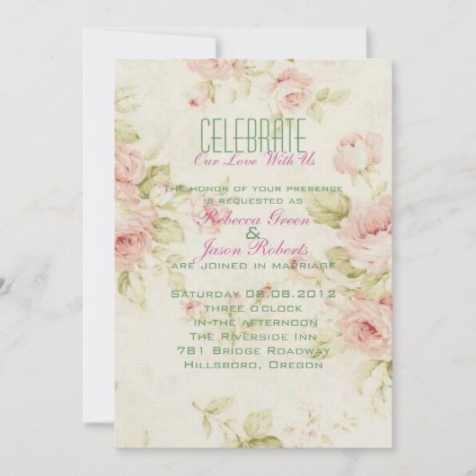 Eegant Pink rose Floral vintal bruiloft Kaart (Voorkant)