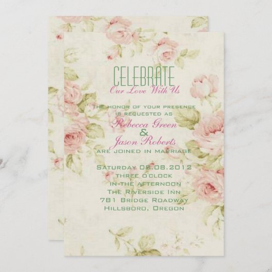 Eegant Pink rose Floral vintal bruiloft Kaart (Voorkant / Achterkant)