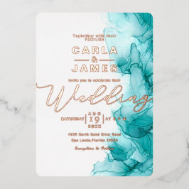Eegant Turquoise Blue Alcohol Ink gold bruilf F Folie Uitnodiging