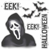 EEK & Echoes – Halloween Masked Ghost with Bats Sticker (Voorkant)