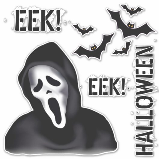 EEK & Echoes – Halloween Masked Ghost with Bats Sticker (Voorkant)