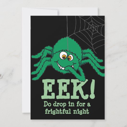Eek, grote groene spin Halloween feestuitnodiging Kaart (Voorkant)