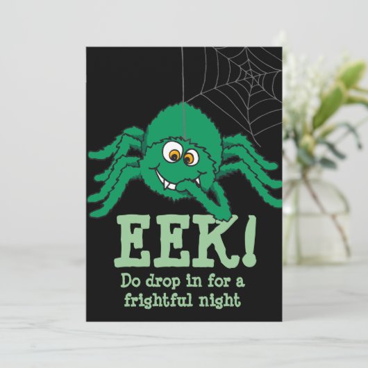 Eek, grote groene spin Halloween feestuitnodiging Kaart (Staand voorkant)