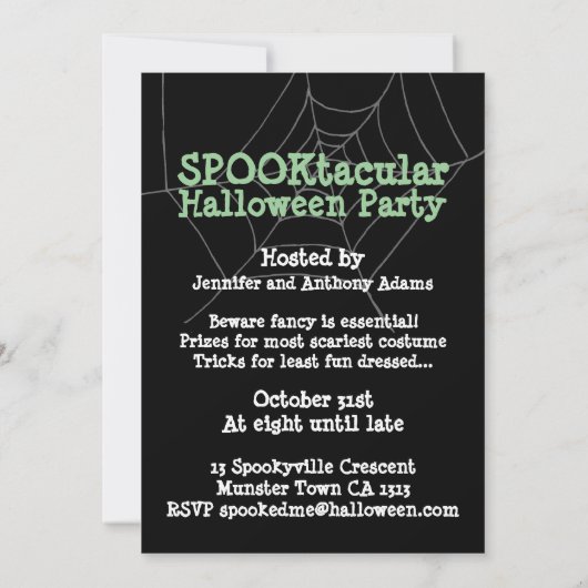 Eek, grote groene spin Halloween feestuitnodiging Kaart (Achterkant)